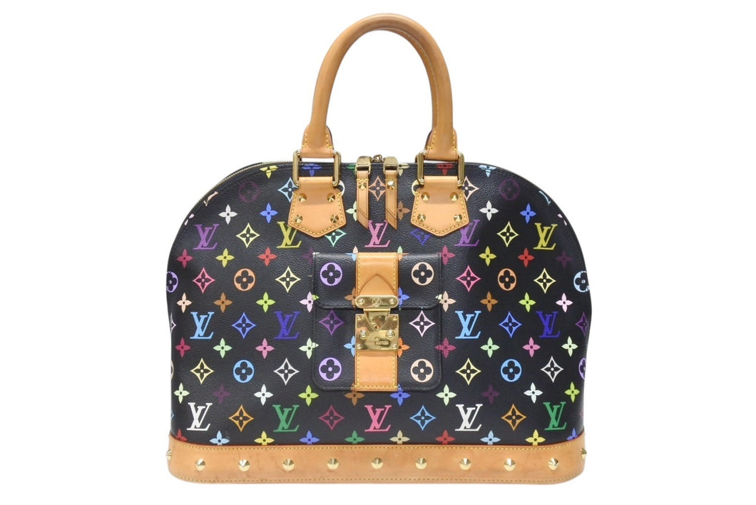 極美品 LOUIS VUITTON ルイヴィトン 村上隆 アルマGM ハンドバッグ M40442 モノグラム マルチカラー ブラック 中古 4b003841
