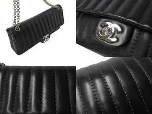 CHANEL シャネル マドモアゼル ダブルフラップ チェーンショルダーバッグ 10番台 ラムスキン ブラック シルバー金具 美品 中古 4b004827