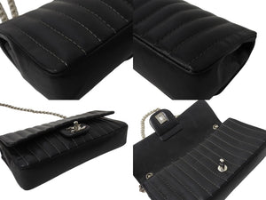 CHANEL シャネル マドモアゼル ダブルフラップ チェーンショルダーバッグ 10番台 ラムスキン ブラック シルバー金具 美品 中古 4b004827