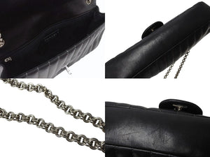 CHANEL シャネル マドモアゼル ダブルフラップ チェーンショルダーバッグ 10番台 ラムスキン ブラック シルバー金具 美品 中古 4b004827