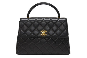 極美品 CHANEL シャネル ケリー型 マトラッセ ハンドバッグ スモール 4番台 ラムレザー ブラック ゴールド金具 中古 4b004829