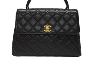 極美品 CHANEL シャネル ケリー型 マトラッセ ハンドバッグ スモール 4番台 ラムレザー ブラック ゴールド金具 中古 4b004829