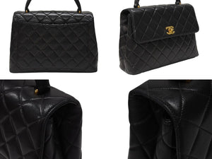 極美品 CHANEL シャネル ケリー型 マトラッセ ハンドバッグ スモール 4番台 ラムレザー ブラック ゴールド金具 中古 4b004829