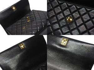 極美品 CHANEL シャネル ケリー型 マトラッセ ハンドバッグ スモール 4番台 ラムレザー ブラック ゴールド金具 中古 4b004829