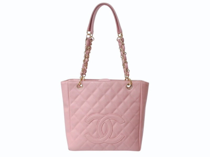 極美品 CHANEL シャネル PST マトラッセ チェーントート CCステッチ A50994 11番台 キャビアスキン ピンク ゴールド金具 中古 4b004830