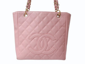 極美品 CHANEL シャネル PST マトラッセ チェーントート CCステッチ A50994 11番台 キャビアスキン ピンク ゴールド金具 中古 4b004830