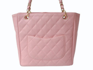 極美品 CHANEL シャネル PST マトラッセ チェーントート CCステッチ A50994 11番台 キャビアスキン ピンク ゴールド金具 中古 4b004830