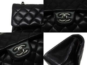 極美品 CHANEL シャネル マトラッセ23 Wフラップ Wチェーンショルダーバッグ 16番台 ココマーク ラムスキン ブラック シルバー金具 中古 4b004831