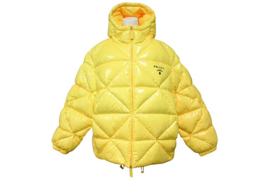PRADA プラダ 21AW キルティング ナイロンダウンジャケット 291952 サイズ42 ロゴプリント イエロー 美品 中古 4b004841