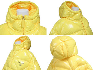 PRADA プラダ 21AW キルティング ナイロンダウンジャケット 291952 サイズ42 ロゴプリント イエロー 美品 中古 4b004841