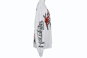 新品未使用 HELLSTAR ヘルスター RECORDS レコーズ 長袖Tシャツ サイズXL マルチプリント ホワイト ブラック レッド 中古 4b004843