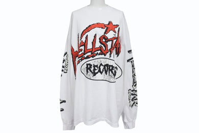 新品未使用 HELLSTAR ヘルスター RECORDS レコーズ 長袖Tシャツ サイズXL マルチプリント ホワイト ブラック レッド 中古 4b004844