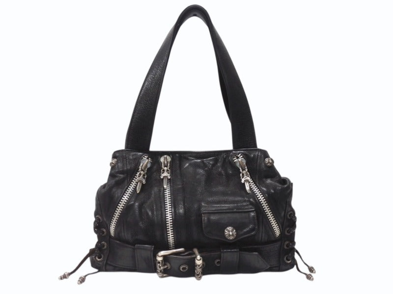 CHROME HEARTS クロムハーツ JJ DEAN MINI JJディーン ミニ ハンドバッグ レザーライダース シルバ−925 ブラック 美品 中古 4b004854