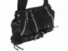 Load image into Gallery viewer, CHROME HEARTS クロムハーツ JJ DEAN MINI JJディーン ミニ ハンドバッグ レザーライダース シルバ−925 ブラック 美品 中古 4b004854