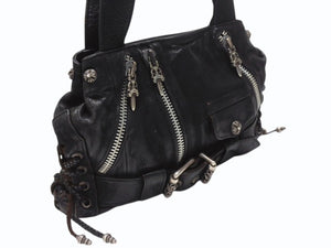 CHROME HEARTS クロムハーツ JJ DEAN MINI JJディーン ミニ ハンドバッグ レザーライダース シルバ−925 ブラック 美品 中古 4b004854