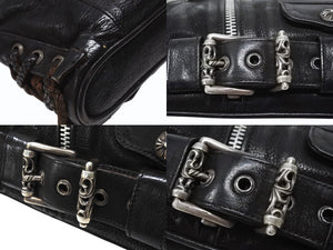 CHROME HEARTS クロムハーツ JJ DEAN MINI JJディーン ミニ ハンドバッグ レザーライダース シルバ−925 ブラック 美品 中古 4b004854