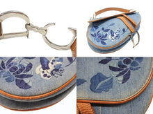 Load image into Gallery viewer, Christian Dior クリスチャンディオール サドルバッグ ワンショルダーバッグ JCE44001 フラワー 刺繍 ブルー ガリアーノ期 美品 中古 4b004858