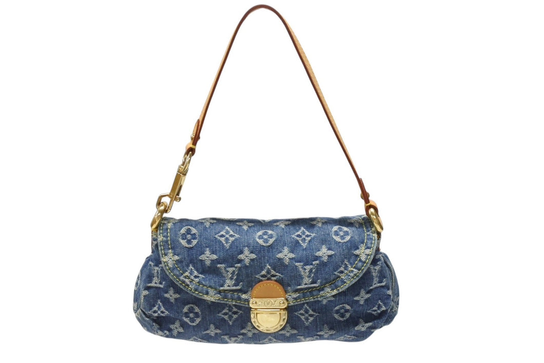 極美品 LOUIS VUITTON ルイヴィトン ミニプリーティ ワンショルダーバッグ M95050 モノグラム デニム インディゴブルー 中古 4b004859