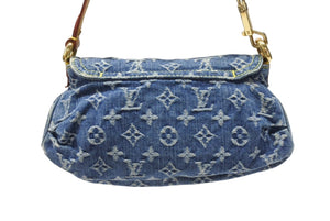 極美品 LOUIS VUITTON ルイヴィトン ミニプリーティ ワンショルダーバッグ M95050 モノグラム デニム インディゴブルー 中古 4b004859
