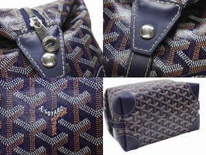新品同様 GOYARD ゴヤール BOWLIN25 ボウリング25トイレタリーバッグ ポーチ クラッチバッグ セカンドバッグ ネイビー 中古 4b004862