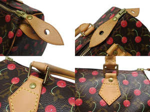 極美品 LOUIS VUITTON ルイヴィトン スピーディ25 ハンドバッグ M95009 モノグラム チェリー ブラウン 村上隆 中古 4b004863