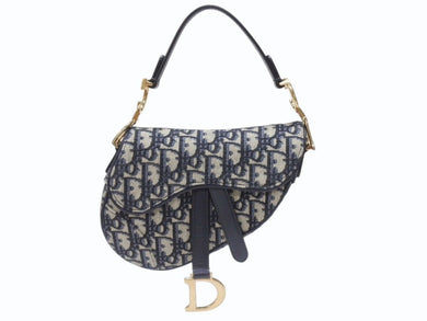 極美品 Christian Dior クリスチャンディオール サドルミニバッグ ハンドバッグ M0456CTZQ オブリーク ネイビー 中古 4b004869