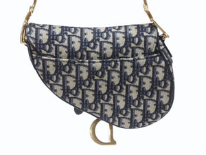 極美品 Christian Dior クリスチャンディオール サドルミニバッグ ハンドバッグ M0456CTZQ オブリーク ネイビー 中古 4b004869