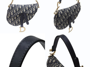 極美品 Christian Dior クリスチャンディオール サドルミニバッグ ハンドバッグ M0456CTZQ オブリーク ネイビー 中古 4b004869