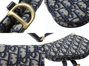 極美品 Christian Dior クリスチャンディオール サドルミニバッグ ハンドバッグ M0456CTZQ オブリーク ネイビー 中古 4b004869