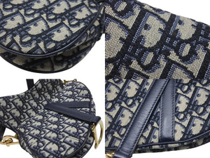 極美品 Christian Dior クリスチャンディオール サドルミニバッグ ハンドバッグ M0456CTZQ オブリーク ネイビー 中古 4b004869