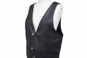 極美品 CHROME HEARTS クロムハーツ CLASSC 2B LTHR クラシック 2BレザーベストサイズS クロスボールボタン スクロールラベル 中古 4b004870 