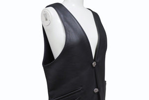 極美品 CHROME HEARTS クロムハーツ CLASSC 2B LTHR クラシック 2Bレザーベスト サイズS クロスボールボタン スクロールラベル 中古 4b004870