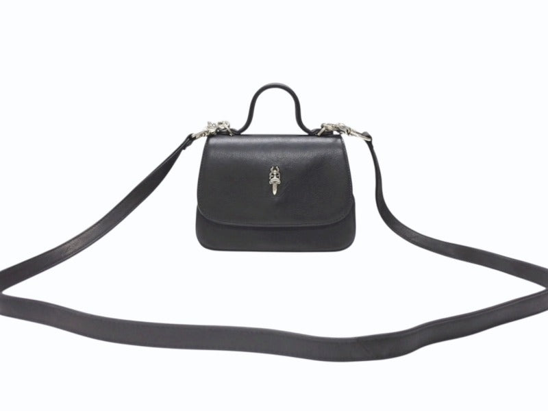 極美品 CHROME HEARTS クロムハーツ TEENER 2WAYバッグ ダガー装飾 スクロールラベルロゴ クロスボール レザー ブラック 中古 4b004877