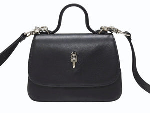 極美品 CHROME HEARTS クロムハーツ TEENER 2WAYバッグ ダガー装飾 スクロールラベルロゴ クロスボール レザー ブラック 中古 4b004877