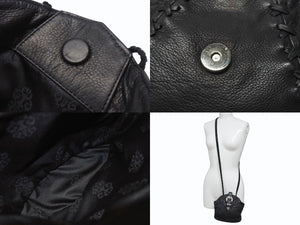 極美品 CHROME HEARTS クロムハーツ 3ピースベルト レザーショルダーバッグ スクロールラベルロゴ ブラック シルバー925 中古 4b004878