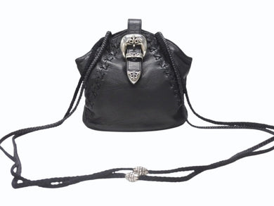 極美品 CHROME HEARTS クロムハーツ 3ピースベルト レザーショルダーバッグ スクロールラベルロゴ ブラック シルバー925 中古 4b004878