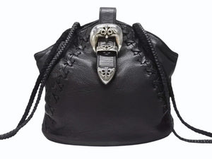 極美品 CHROME HEARTS クロムハーツ 3ピースベルト レザーショルダーバッグ スクロールラベルロゴ ブラック シルバー925 中古 4b004878