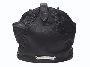 極美品 CHROME HEARTS クロムハーツ 3ピースベルト レザーショルダーバッグ スクロールラベルロゴ ブラック シルバー925 中古 4b004878