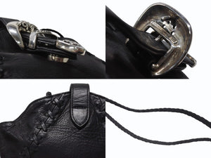 極美品 CHROME HEARTS クロムハーツ 3ピースベルト レザーショルダーバッグ スクロールラベルロゴ ブラック シルバー925 中古 4b004878