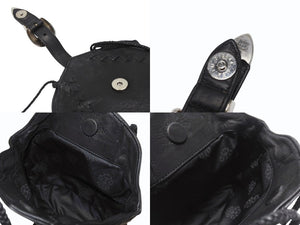 極美品 CHROME HEARTS クロムハーツ 3ピースベルト レザーショルダーバッグ スクロールラベルロゴ ブラック シルバー925 中古 4b004878