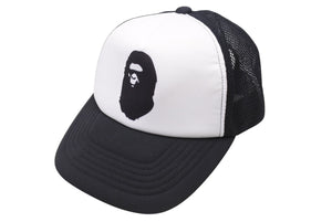 A BATHING APE アベイシングエイプ エイプヘッド ロゴ メッシュキャップ 帽子 ブラック ホワイト フリーサイズ 美品 中古 4b004879