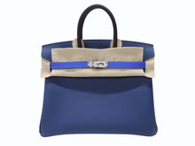 Load image into Gallery viewer, 新品未使用 HERMES エルメス バーキン25 K刻印 ブラック ディープブルー ブルーイドラ エプソン シルバー金具 中古 4b004883