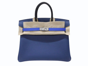 新品未使用 HERMES エルメス バーキン25 K刻印 ブラック ディープブルー ブルーイドラ エプソン シルバー金具 中古 4b004883