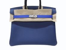 Load image into Gallery viewer, 新品未使用 HERMES エルメス バーキン25 K刻印 ブラック ディープブルー ブルーイドラ エプソン シルバー金具 中古 4b004883
