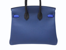 Load image into Gallery viewer, 新品未使用 HERMES エルメス バーキン25 K刻印 ブラック ディープブルー ブルーイドラ エプソン シルバー金具 中古 4b004883
