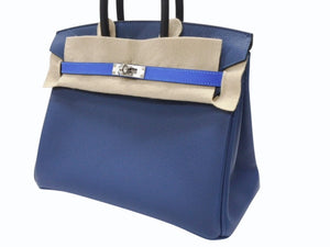 新品未使用 HERMES エルメス バーキン25 K刻印 ブラック ディープブルー ブルーイドラ エプソン シルバー金具 中古 4b004883