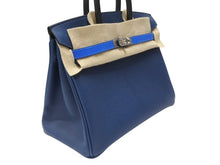 Load image into Gallery viewer, 新品未使用 HERMES エルメス バーキン25 K刻印 ブラック ディープブルー ブルーイドラ エプソン シルバー金具 中古 4b004883