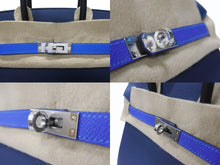 Load image into Gallery viewer, 新品未使用 HERMES エルメス バーキン25 K刻印 ブラック ディープブルー ブルーイドラ エプソン シルバー金具 中古 4b004883
