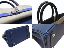 Load image into Gallery viewer, 新品未使用 HERMES エルメス バーキン25 K刻印 ブラック ディープブルー ブルーイドラ エプソン シルバー金具 中古 4b004883