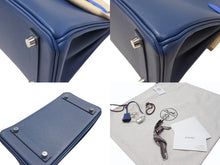 Load image into Gallery viewer, 新品未使用 HERMES エルメス バーキン25 K刻印 ブラック ディープブルー ブルーイドラ エプソン シルバー金具 中古 4b004883